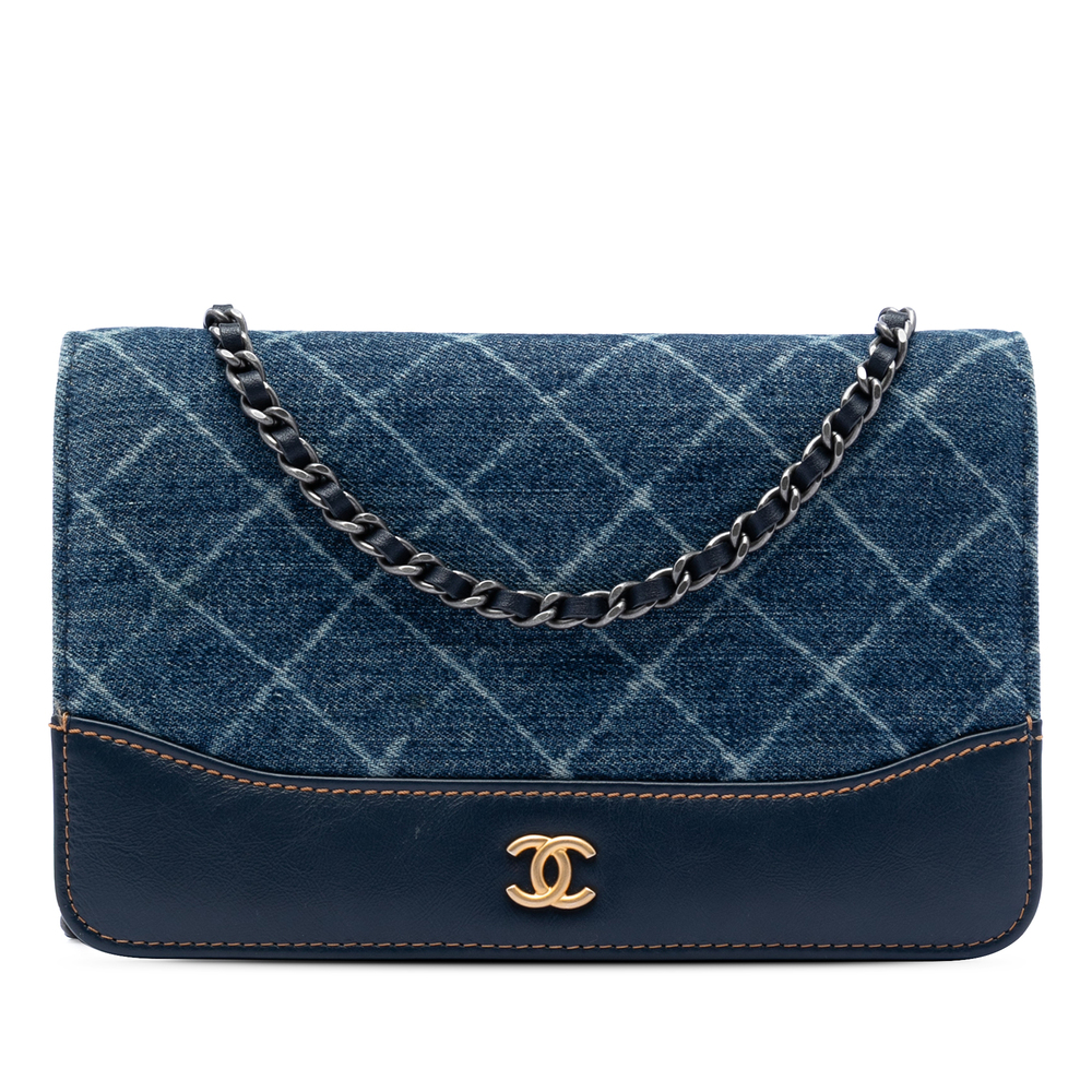 Pre-Loved Chanel Printed Denim and Calfskin Gabrielle Wallet On Chain